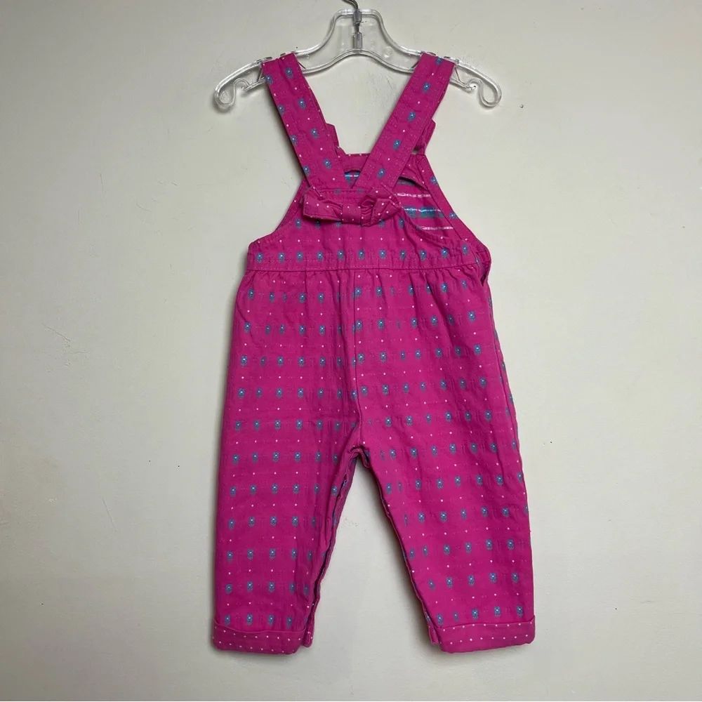 VTG 90s OshKosh Floral Overalls Bibs Bow Pink Blue Girls Size 18M USA‎ Union Tag